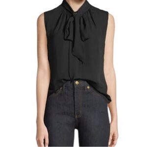 Tory Burch NAVY BLUE  Sleeveless Button Front Blouse with Removable Tie 0